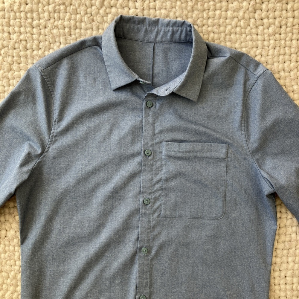 LULULEMON Commission Stretch Blue Long Sleeve Button Up Shirt Sz M - Picture 3 of 13